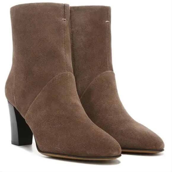 Franco Sarto L-PIA Suede Boots 8 NWOT Zipper Ankle Boots Nougat Beige Taupe - Picture 1 of 8